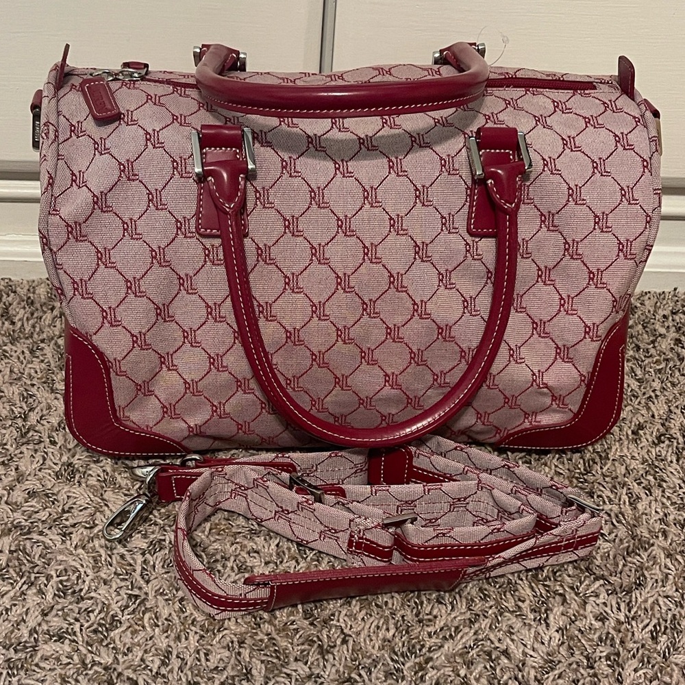 Vintage Lauren Ralph Lauren Signature Monogram Leather Trim Canvas